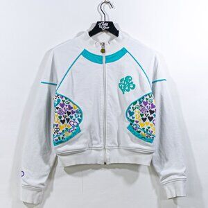Akademiks Hearts AOP Cropped Zip Up Track Jacket Medium Womens Y2K